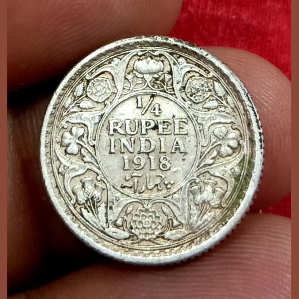British India Silver 1/4 Rupee Year 1918 King GEORGE-V in High Collectable Grade.