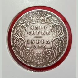 British India Silver 1/2 Rupee 1899 Victoria Empress in High Collectable Grade with complete details
