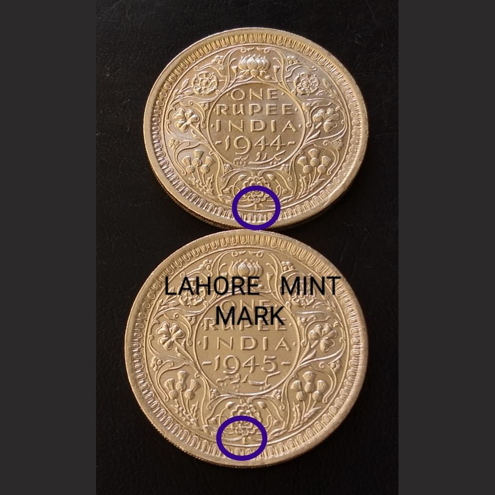 Lahore MINT KINGGEORGE Vl 2 DIFFERENT 1945/44 RUPPES 1