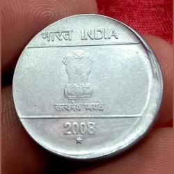5 Rupees Fss WAVE 🌊 Series 2008 HYDERABAD Mint OFF CENTER Error in Collectable Grade.