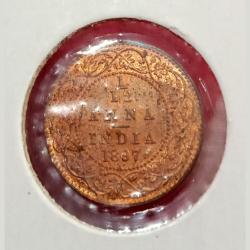 British India 1/12 ANNA Year 1897 VICTORIA EMPRESS **V.SCARE** RED-UNC Grade.