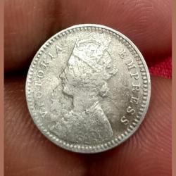 Alternative view of British India Silver 2 ANNA'S 1892 VICTORIA EMPRESS in Collectable Grade.