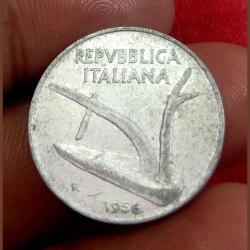 Alternative view of ITALIAN 10 LIRE Aluminium Wheat/Plow Coin Year 1956 in High Collectable Grade.