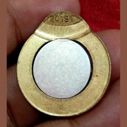 Alternative view of 10 Rupees Year 2019 Massive VERTICAL OFF CENTER with MULTIPLE STRIKES Error in UNC Grade.