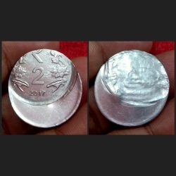 Rare 2 Rupees Fss 2017 Major Vertical Off Center With Struck Through Uniface Error In Collectable Grade