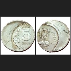 5 Rupees Cu/Ni Major OFF CENTER Error **RARE** High Collectable Grade.