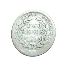 British India Silver 2 ANNA'S 1841 EAST INDIA COMPANY Divided Legend Victoria **RARE** Poor Grade