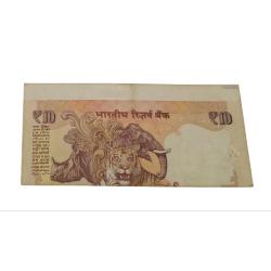 Alternative view of 10 Rupees Gandhi Series Unknown Signature Massive SHIFTED UPSIDE-DOWN WHITE STRIPES Resulting One Side Serial Number SEMI FANCY Numbers **RARE** High Collectable Grade.