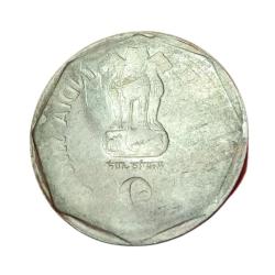 2 Rupees Cu/Ni Big DABBU Issue BROCKAGE/LAKHI Error **V.RARE** AUNC Grade.