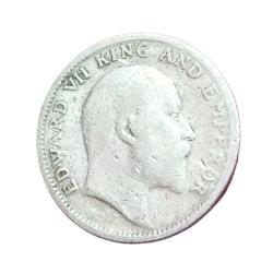 Alternative view of British India Silver 1/4 Rupee Year 1910 King EDWARD-VII in Used Condition.