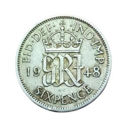 UNITED KINGDOM Silver SIX PENCE Year 1948 King GEORGE-VI in Collectable Grade.