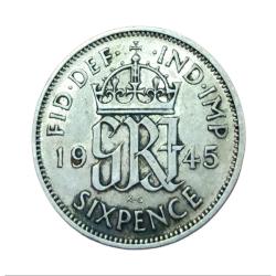 UNITED KINGDOM Silver SIX PENCE Year 1945 King GEORGE-VI in Collectable Grade.