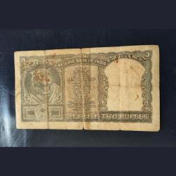 2 rupees half tiger note green colour rare PC Bhattacharya signature