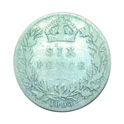 Alternative view of GREAT BRITISH Silver SIX PENCE Year 1893 Queen VICTORIA **V. RARE** Collectable Grade.