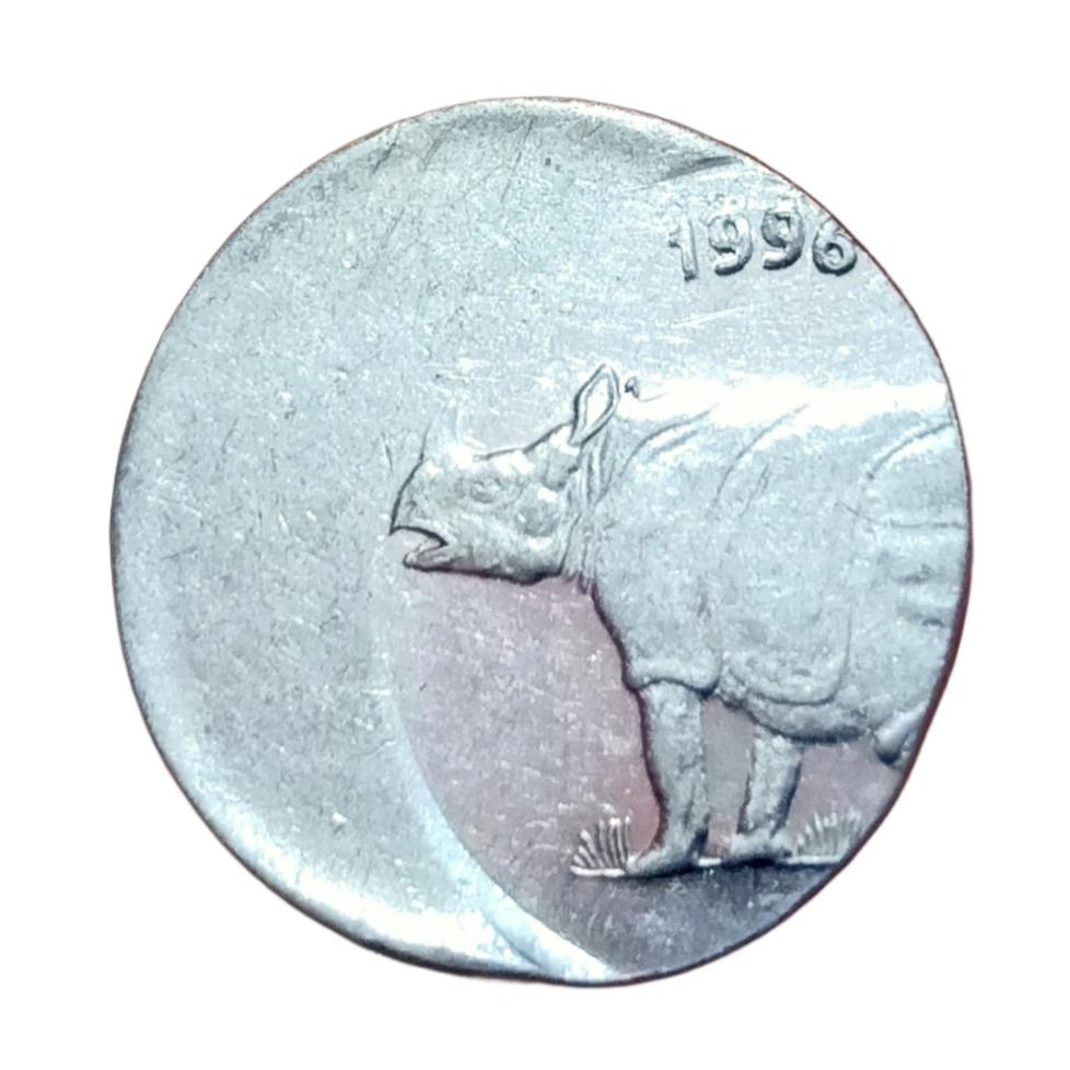 25 Paisa Fss RHINO 🦏 Series Year 1996 OFF CENTER Error **RARE** High Grade.