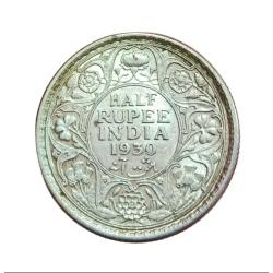 British India Silver 1/2 Rupee KEY DATE Year 1930 King GEORGE-V **V. SCARE** High Grade.