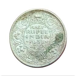 British India Silver 1/2 Rupee KEY DATE Year 1938 King GEORGE-VI **RARE** Collectable Grade.