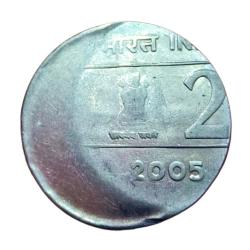 Alternative view of 2 Rupees Fss CROSS Series 2005 MULE with OFF CENTER Error **V. RARE** High Grade.