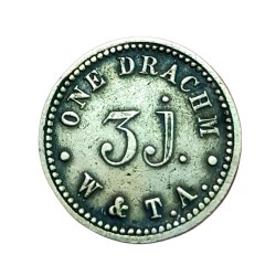 Alternative view of ONE DRACHM "3J" Weight Scale 'W & T. A' Both Sides Same **SCARE** Collectable Grade.
