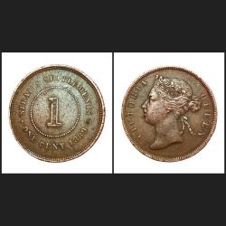 STRAITS SETTLEMENTS 1 CENT Year 1889 “British Colony " QUEEN VICTORIA **V. RARE** High Grade.