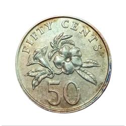 SINGAPORE Cu/Ni 50 CENTS Year 1987 FLORAL Theme "Wee Kin Wee" High Collectable Grade.