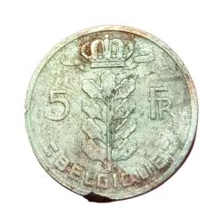 Alternative view of BELGIUM Cu/Ni 5 FRANCS Year 1949 LEOPOLD-III Collectable Grade.