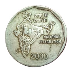 Alternative view of 2 Rupees Cu/Ni Year 1999 MISALIGNED DIE SHIFT "MAD" Error in Collectable Grade.