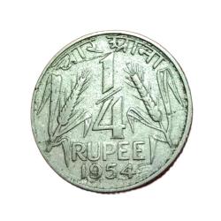 Republic India 1/4 RUPEE Year 1954 LARGE LION DIE VARIETY with LAMINATION Error Collectable Grade