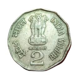 Alternative view of 2 Rupees Cu/Ni COMMEMORATIVE Issue SHIVAJI "Hyderabad Mint" LAMINATION Error Collectable Grade.