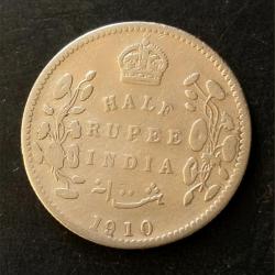British India King Edward half rupees 1910 .weight 6 gram excellent condition as image