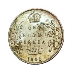 British India Silver Rupee Year 1906 King EDWARD-VII in RAW AUNC Grade.