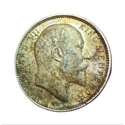 Alternative view of British India Silver Rupee Year 1906 King EDWARD-VII in RAW AUNC Grade.