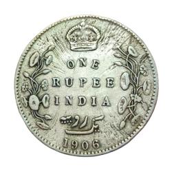Alternative view of British India Silver Rupee 1906 King EDWARD-VII Major SUN BURST Error **RARE** Collectable Grade
