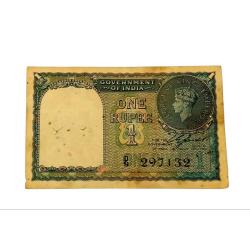British India ONE RUPEE Year 1940 C. JONES King GEORGE-VI Black Serial **V.SCARE* Collectable Grade