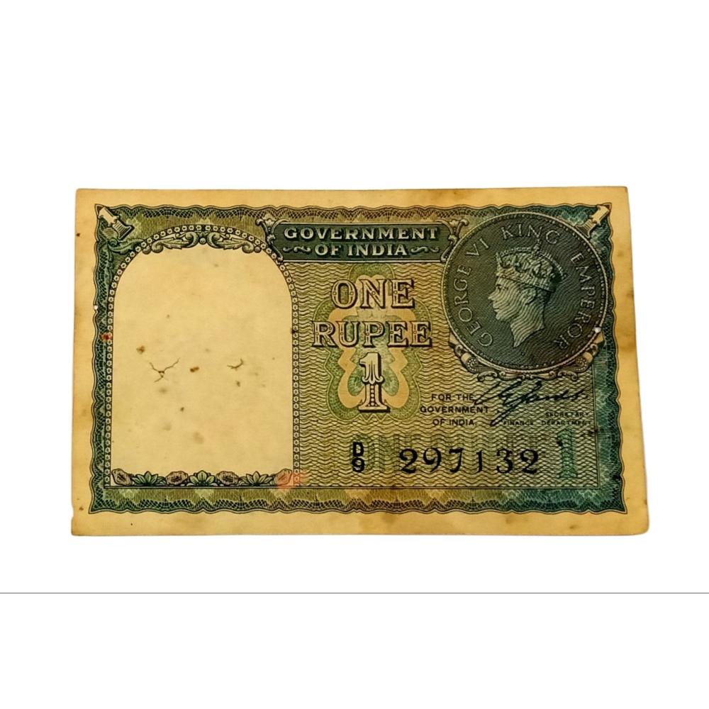 British India ONE RUPEE Year 1940 C. JONES King GEORGE-VI Black Serial **V.SCARE* Collectable Grade