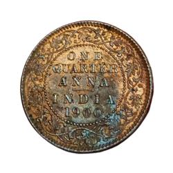 British India ONE QUARTER ANNA Year 1900 VICTORIA EMPRESS **SCARE** UNC Orginal RAW Grade