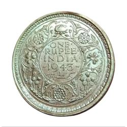 British India Silver Rupee KEY DATE Year 1943 King GEORGE-VI **SCARE** AUNC Grade.
