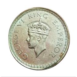 Alternative view of British India Silver Rupee KEY DATE Year 1943 King GEORGE-VI **SCARE** AUNC Grade.