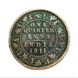 British India One Quarter Anna Key Date Year 1911 King George-V **Rare** Collectable Grade