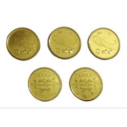 NEPAL 2 Rupees Brass COMMEMORATIVE TEMPLE Issue Lot 5 Coins are in GEM UNC Grades.