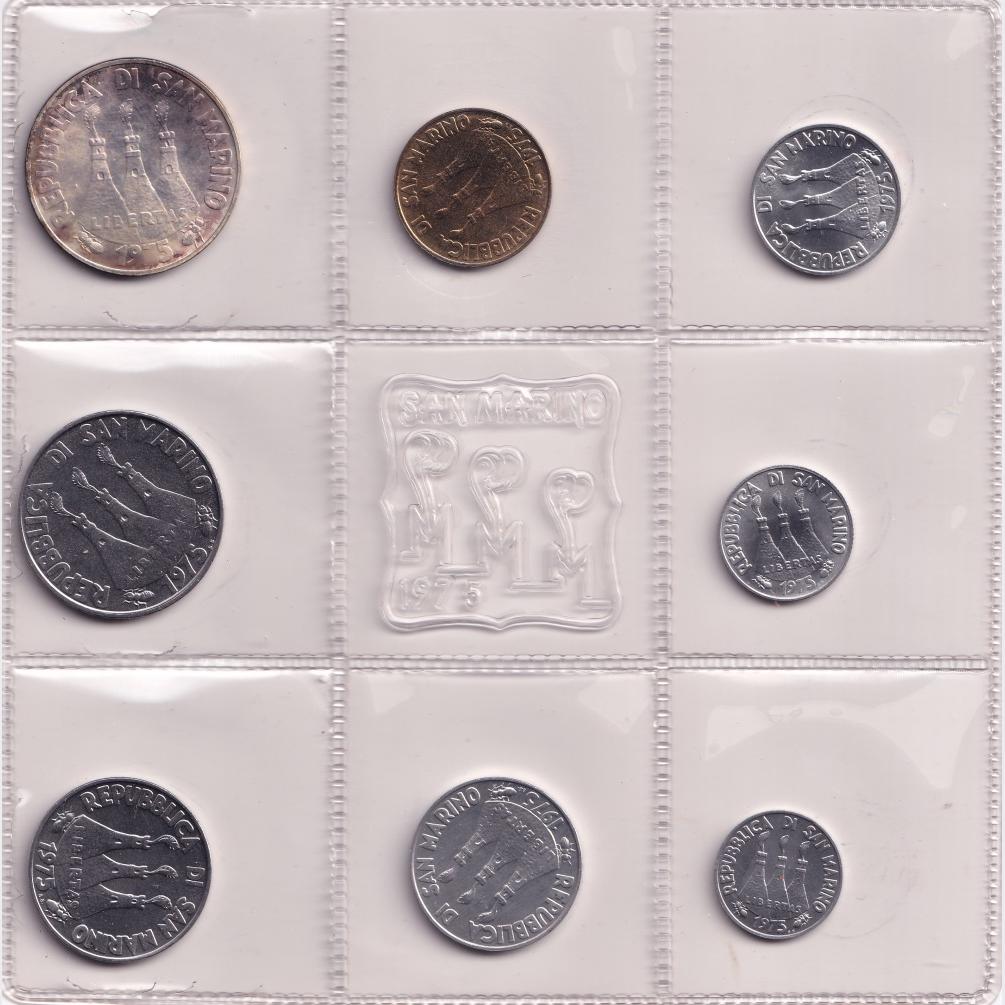 San Marino 1975 proof silver set. Mint pack 8 coin set.(birds) With box back - Image 2