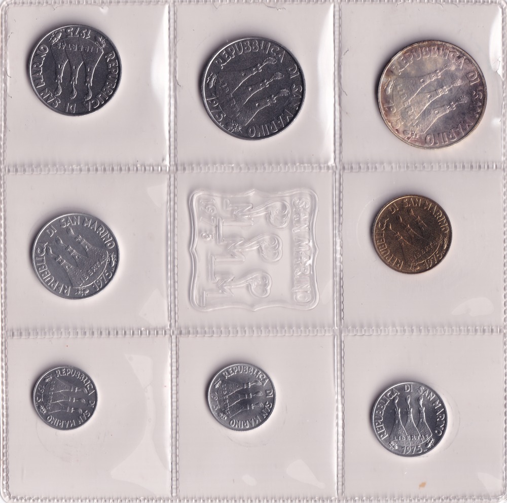 San Marino 1975 proof silver set. Mint pack 8 coin set.(birds) With box back - Image 3