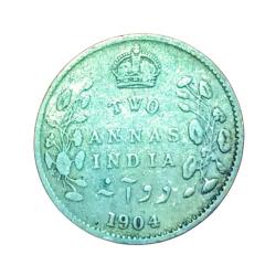British India Silver 2 ANNA'S Year 1904 King EDWARD-VII in High Collectable Grade.