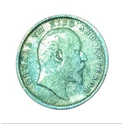 Alternative view of British India Silver 2 ANNA'S Year 1904 King EDWARD-VII in High Collectable Grade.