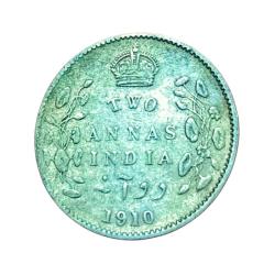 British India Silver 2 Anna's Year 1910 King Edward-VII in High Collectable Grade.