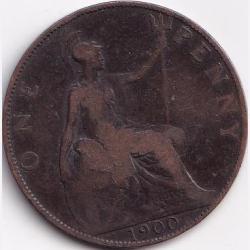 1900 England Victoria One Penny Copper Coin #S584