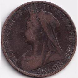 Alternative view of 1900 England Victoria One Penny Copper Coin #S584