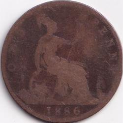 1886 England Victoria Copper One Penny Coin #S572