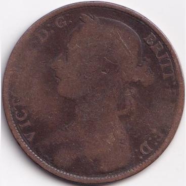 1886 England Victoria Copper One Penny Coin #S572 - Image 2