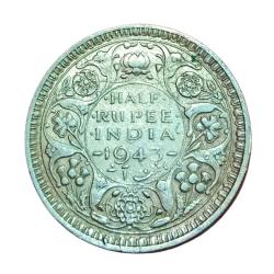 British India Silver 1/2 Rupee Year 1943 Bombay Mint King GEORGE-VI in Collectable Grade.